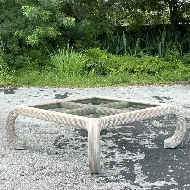 Vintage Coastal Washed Pencil Reed Coffee Table — additional photo 8