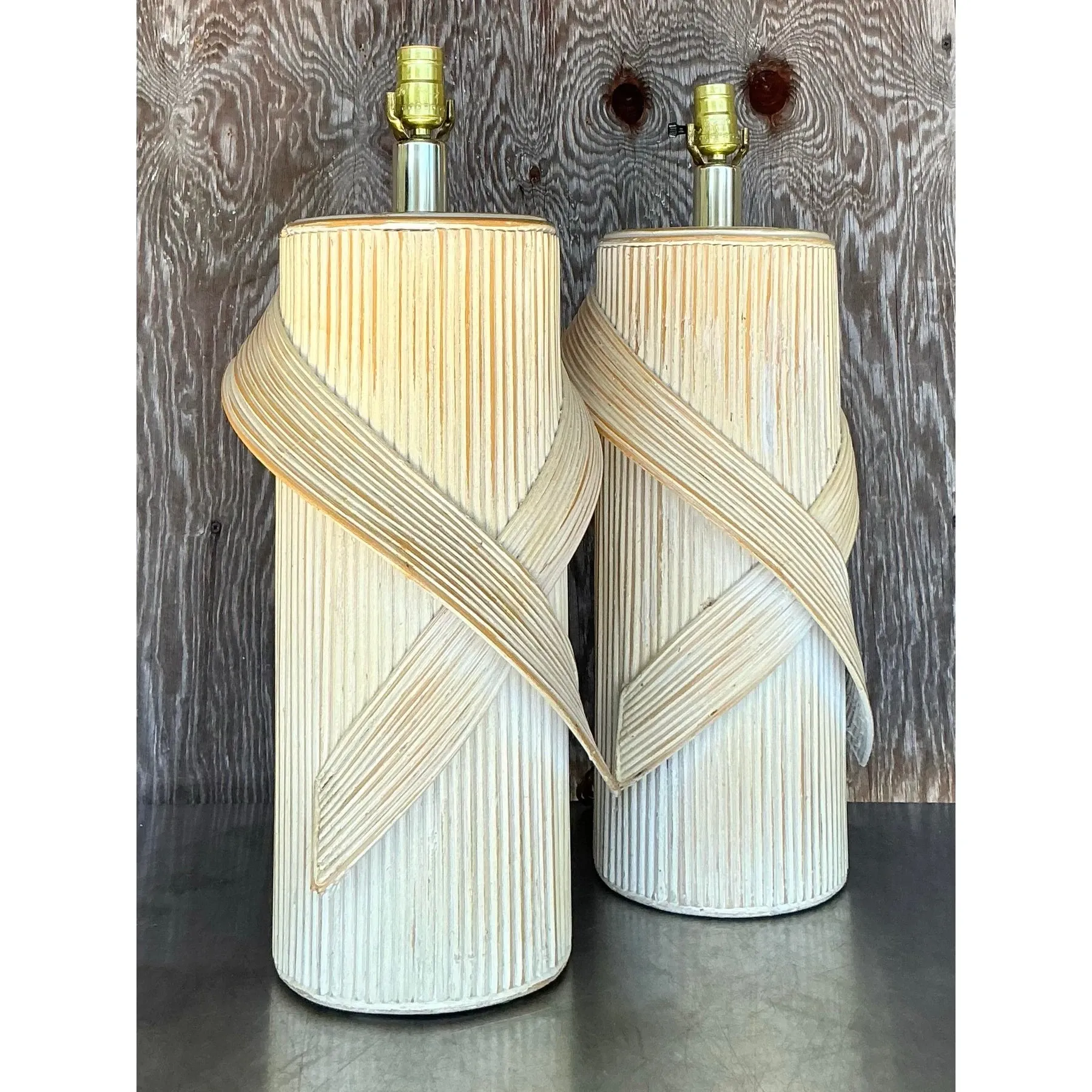 Vintage Coastal Washed Pencil Reed Lamps - a Pair — additional photo 2