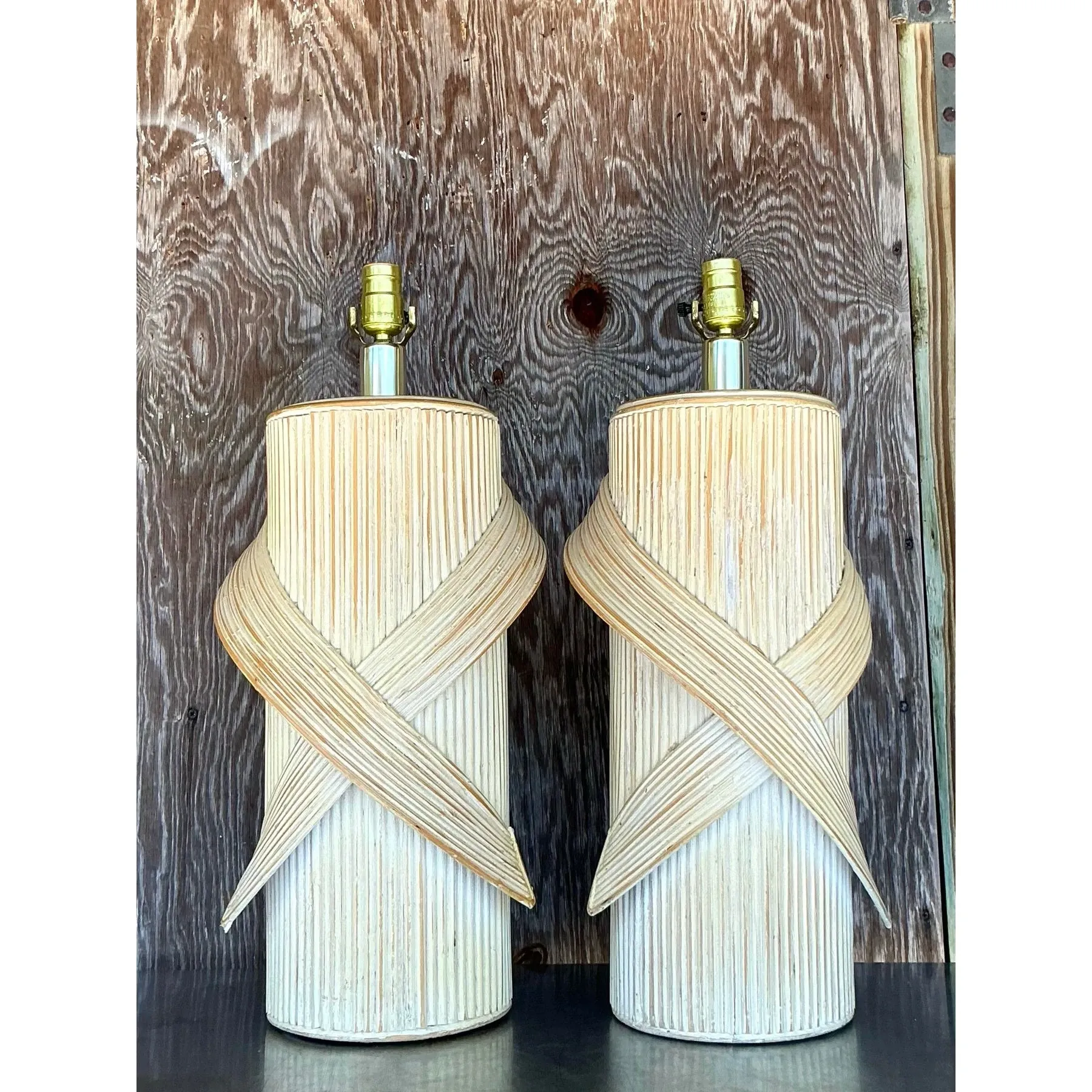 Vintage Coastal Washed Pencil Reed Lamps - a Pair — additional photo 3