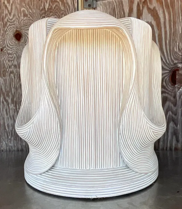 Vintage Coastal Washed Pencil Reed Pedestal After Betty Cobunpue — additional photo 2