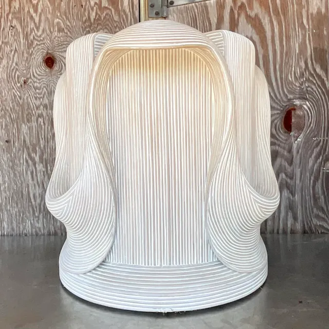 Vintage Coastal Washed Pencil Reed Pedestal After Betty Cobunpue — additional photo 3