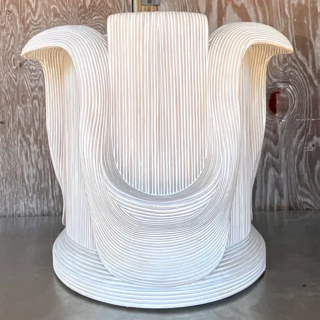 Vintage Coastal Washed Pencil Reed Pedestal After Betty Cobunpue — additional photo 7