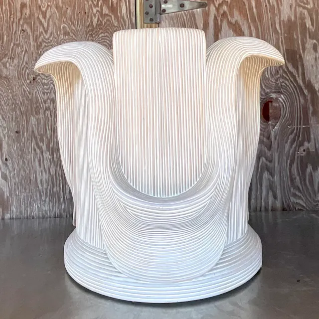 Vintage Coastal Washed Pencil Reed Pedestal After Betty Cobunpue — additional photo 8