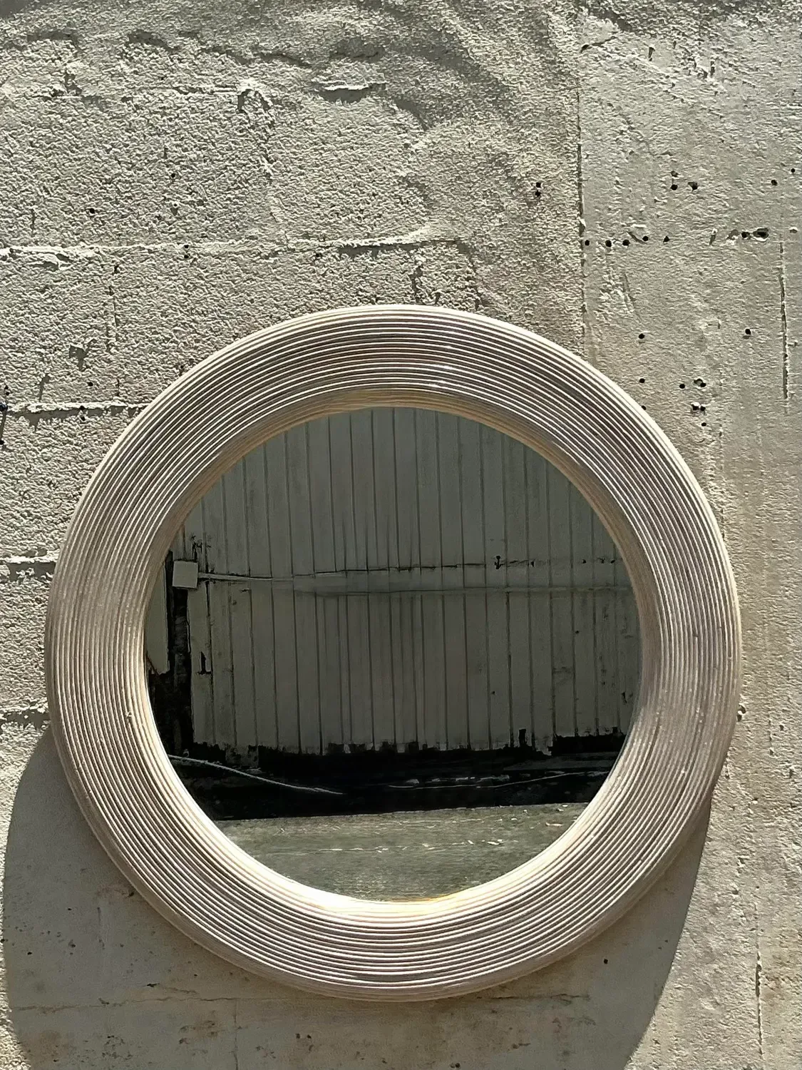 Vintage Coastal Washed Pencil Reed Round Mirror — additional photo 2