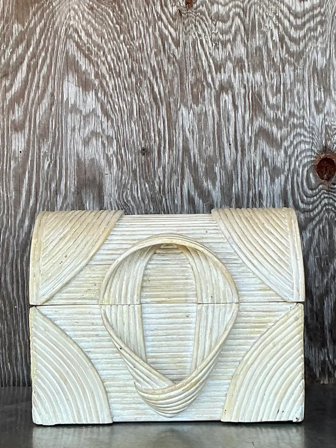 Vintage Coastal Washed Pencil Reed Treasure Chest Box — additional photo 3