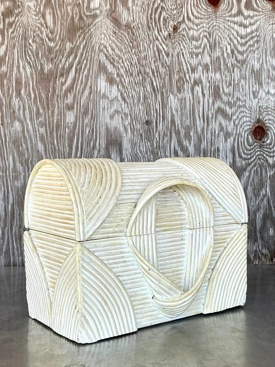 Vintage Coastal Washed Pencil Reed Treasure Chest Box — additional photo 4