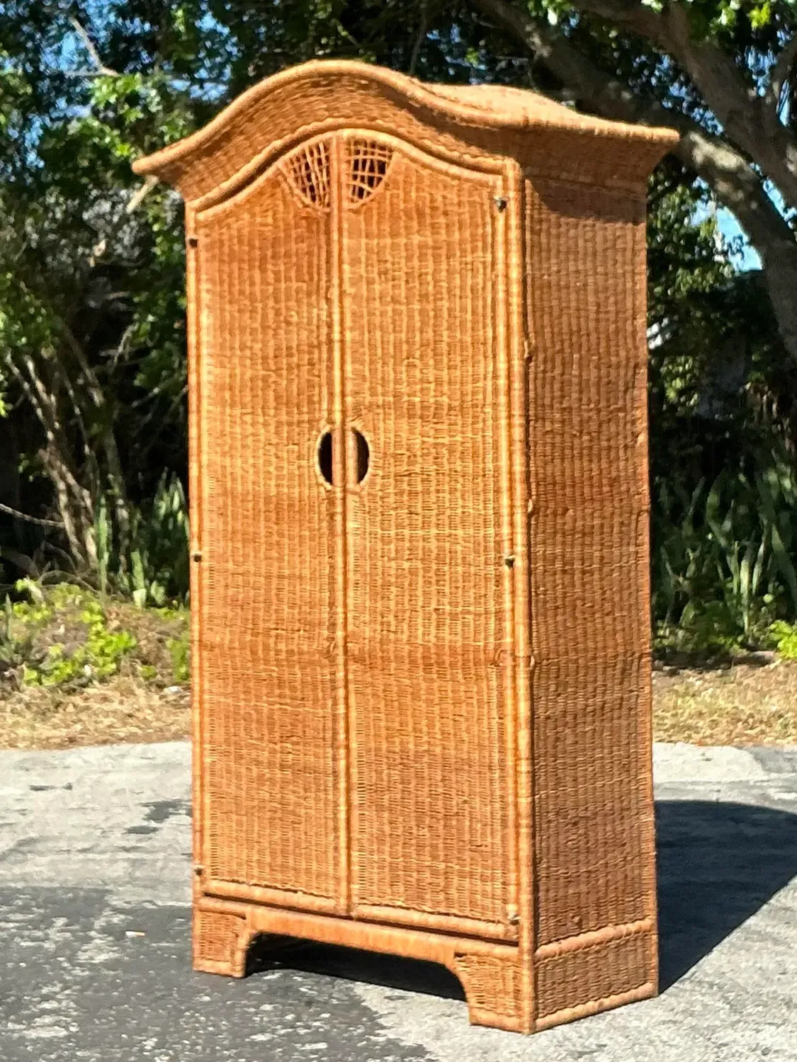 Vintage Coastal Woven Rattan Arched Armoire — additional photo 3