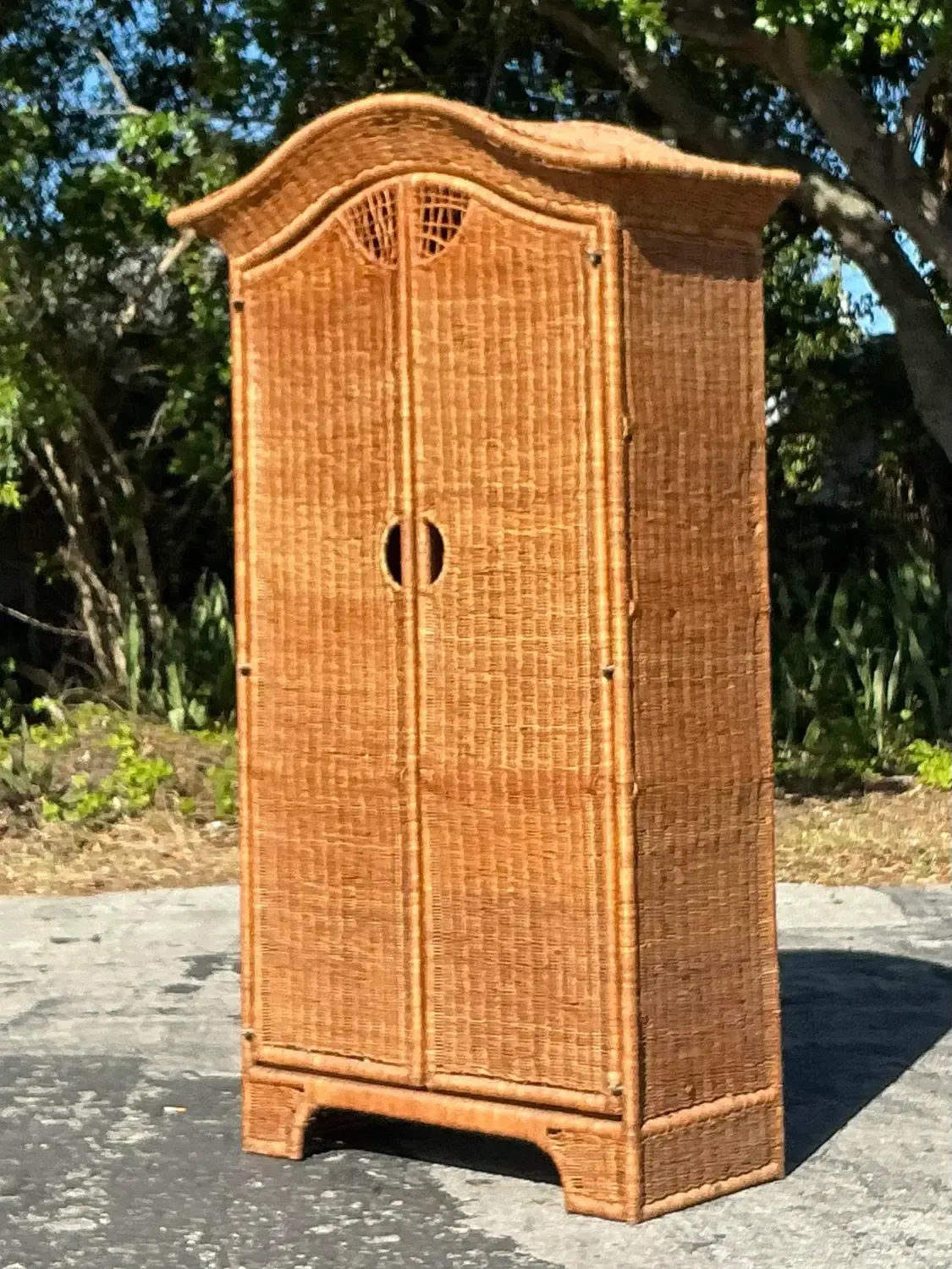 Vintage Coastal Woven Rattan Arched Armoire — additional photo 4