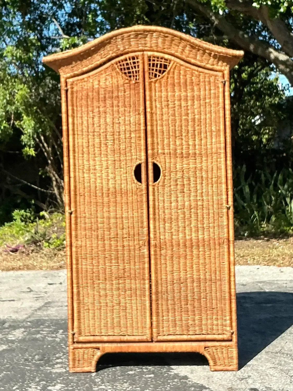 Vintage Coastal Woven Rattan Arched Armoire — additional photo 5