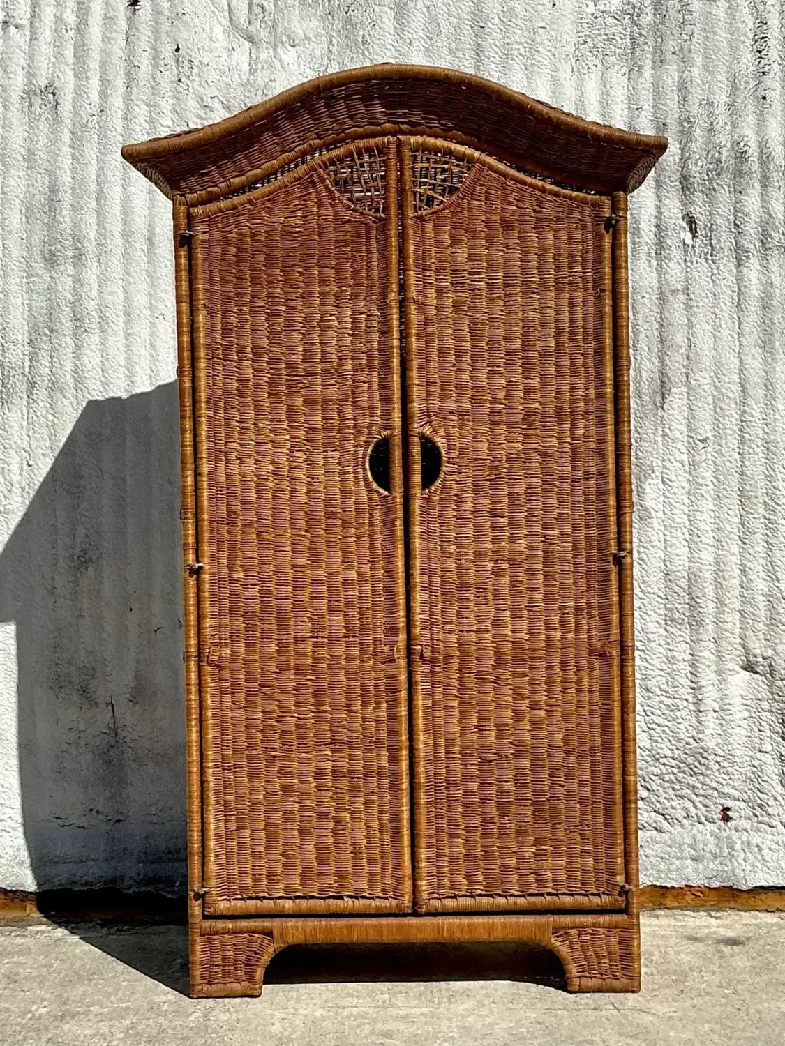 Vintage Coastal Woven Rattan Arched Armoire — additional photo 6