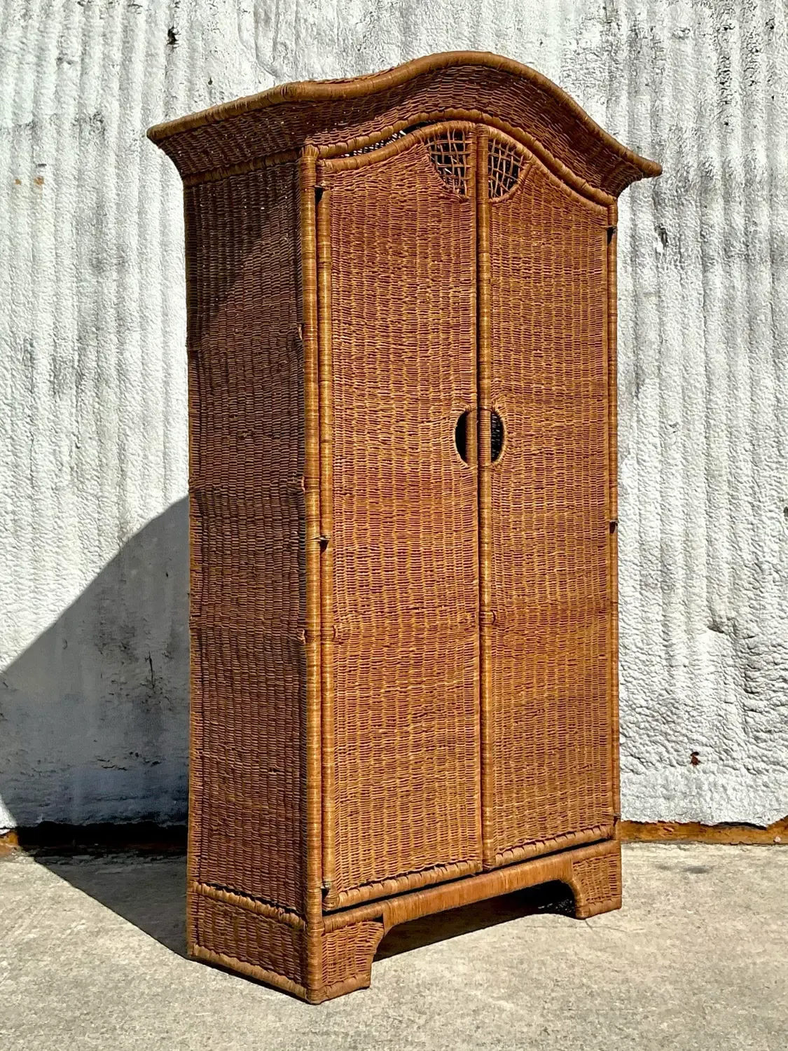 Vintage Coastal Woven Rattan Arched Armoire — additional photo 7