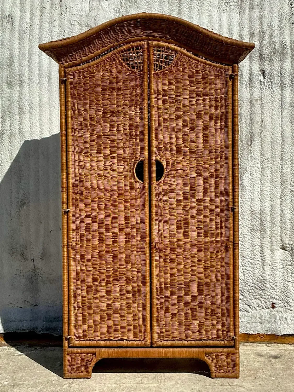 Vintage Coastal Woven Rattan Arched Armoire — additional photo 8