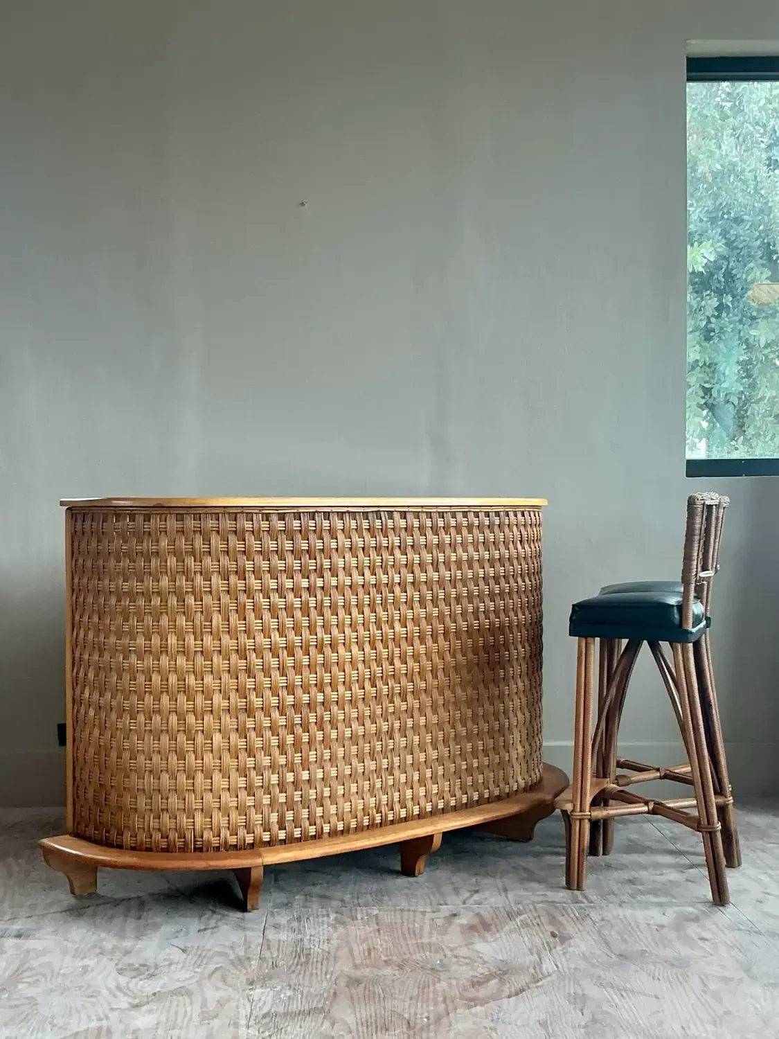 Vintage Coastal Woven Rattan Bar Stools - A Pair — additional photo 4