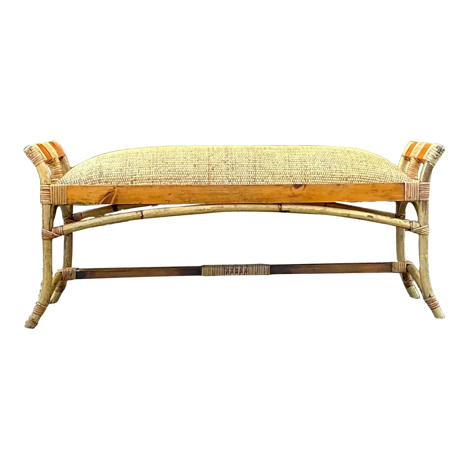 Vintage Coastal Woven Rattan Bench — additional photo 1