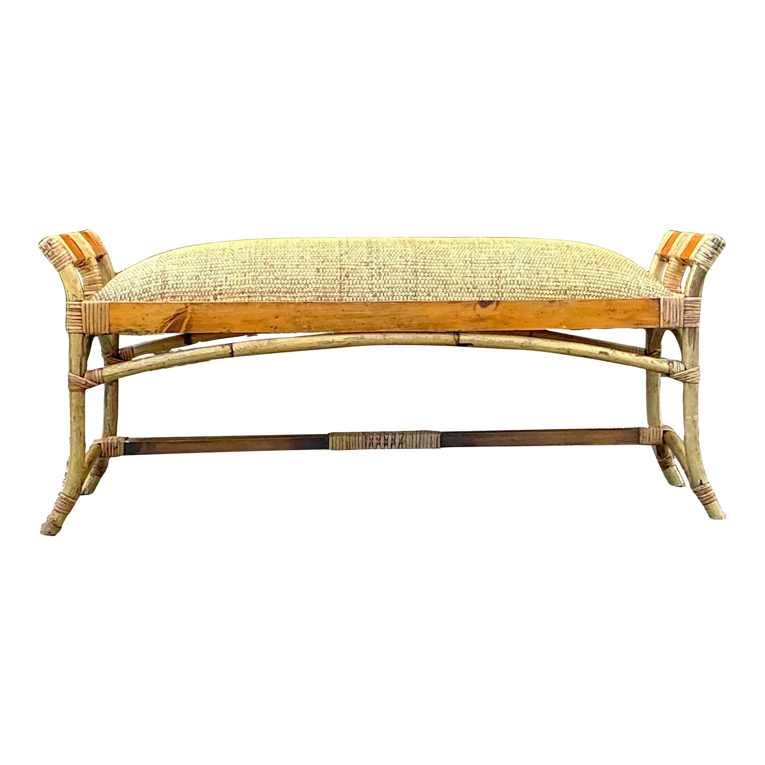 Vintage Coastal Woven Rattan Bench — additional photo 2