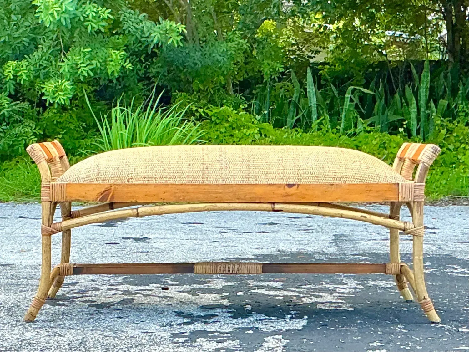 Vintage Coastal Woven Rattan Bench — additional photo 5
