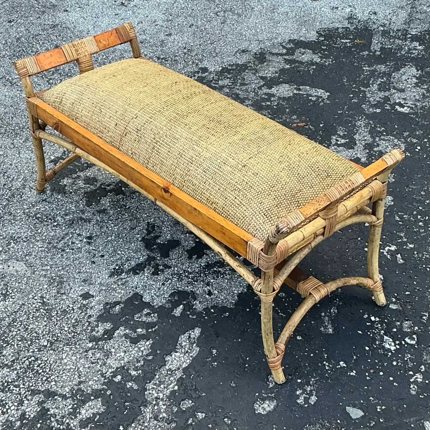 Vintage Coastal Woven Rattan Bench — additional photo 6