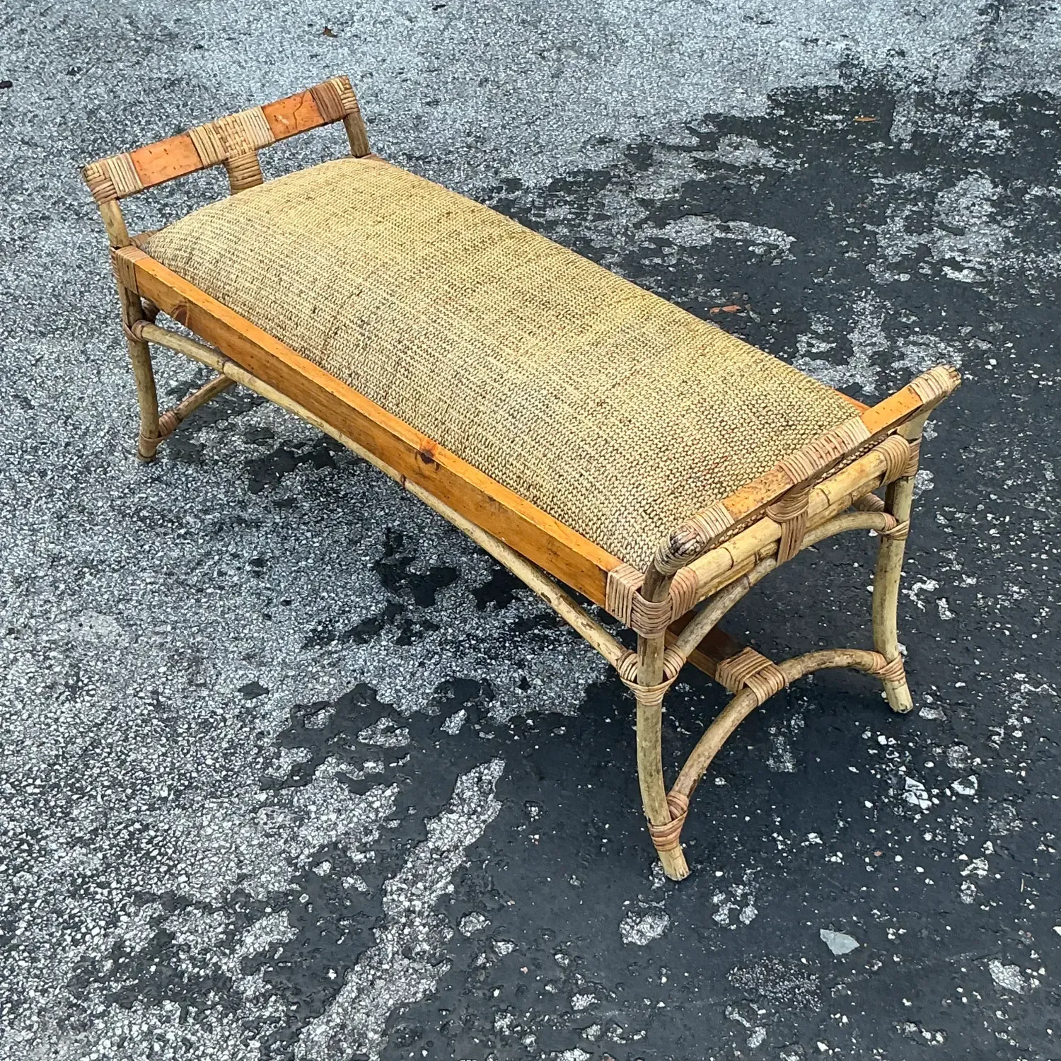 Vintage Coastal Woven Rattan Bench — additional photo 7