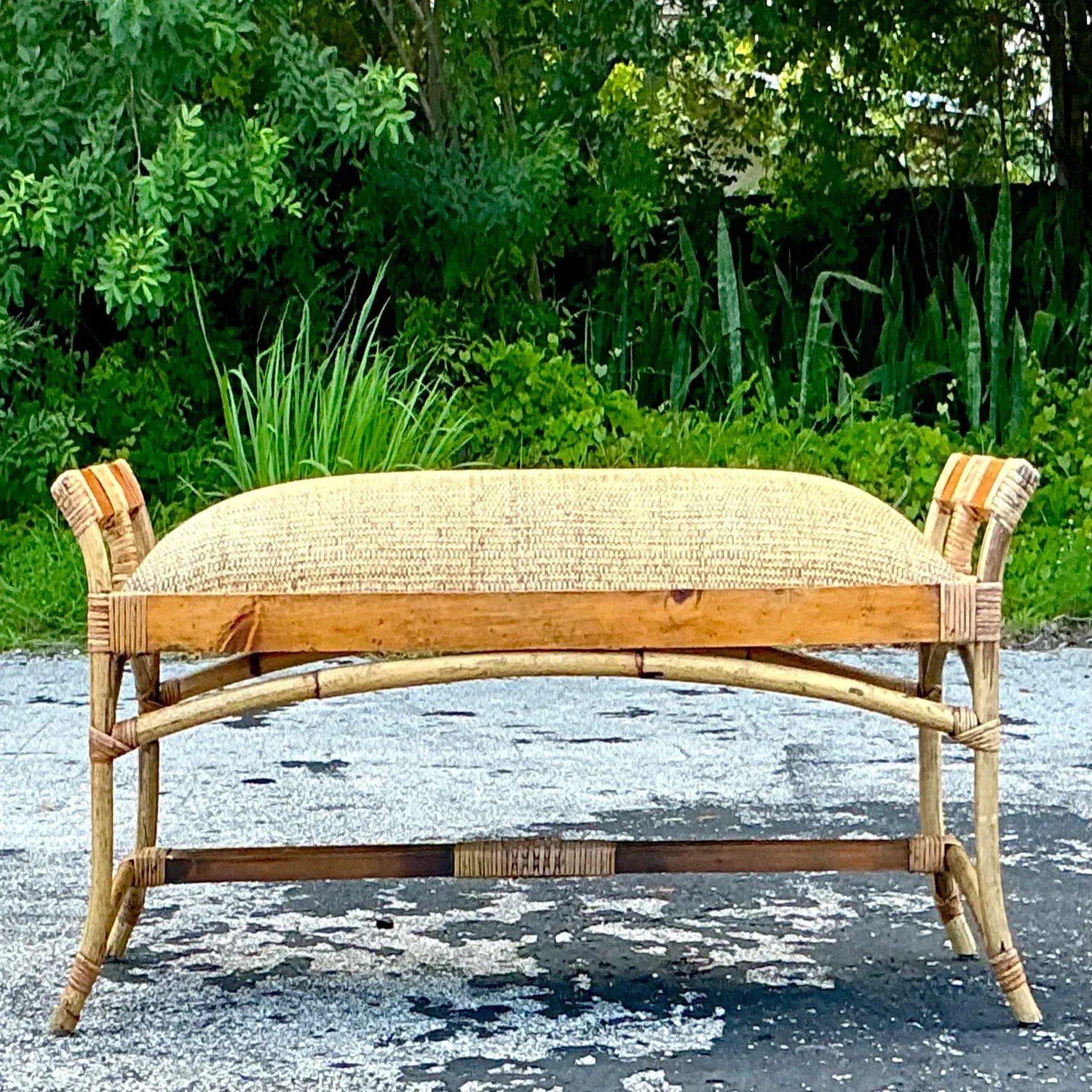 Vintage Coastal Woven Rattan Bench — additional photo 8