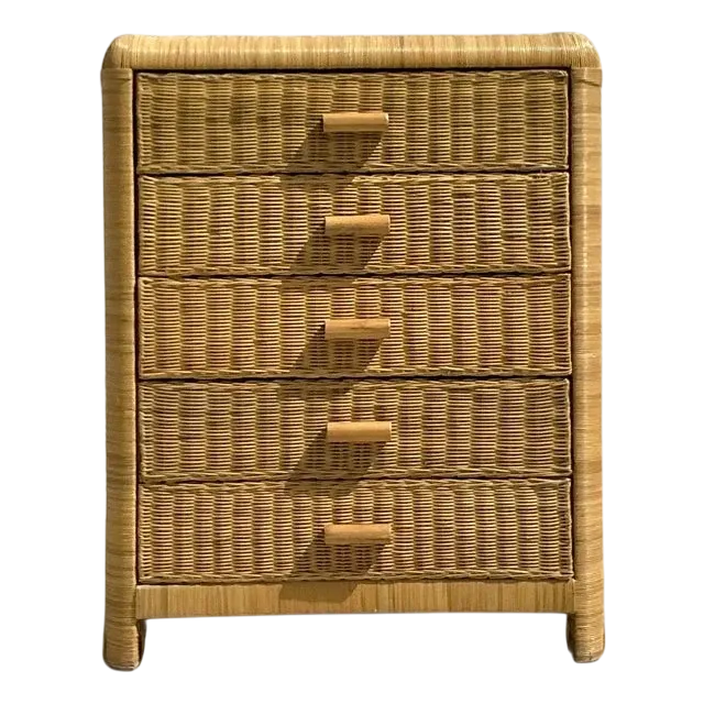 Vintage Coastal Woven Rattan Chest of Drawers