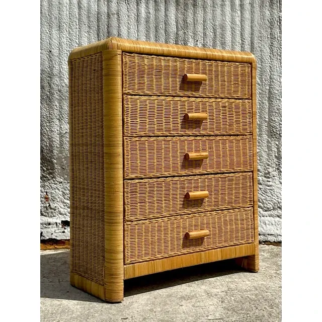 Vintage Coastal Woven Rattan Chest of Drawers — additional photo 1