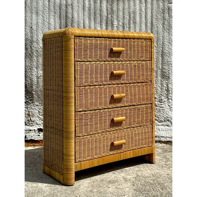 Vintage Coastal Woven Rattan Chest of Drawers — additional photo 3