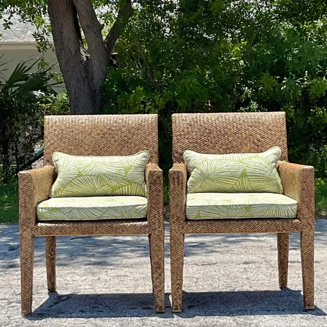 Vintage Coastal Woven Rattan Lounge Chairs - a Pair — additional photo 2
