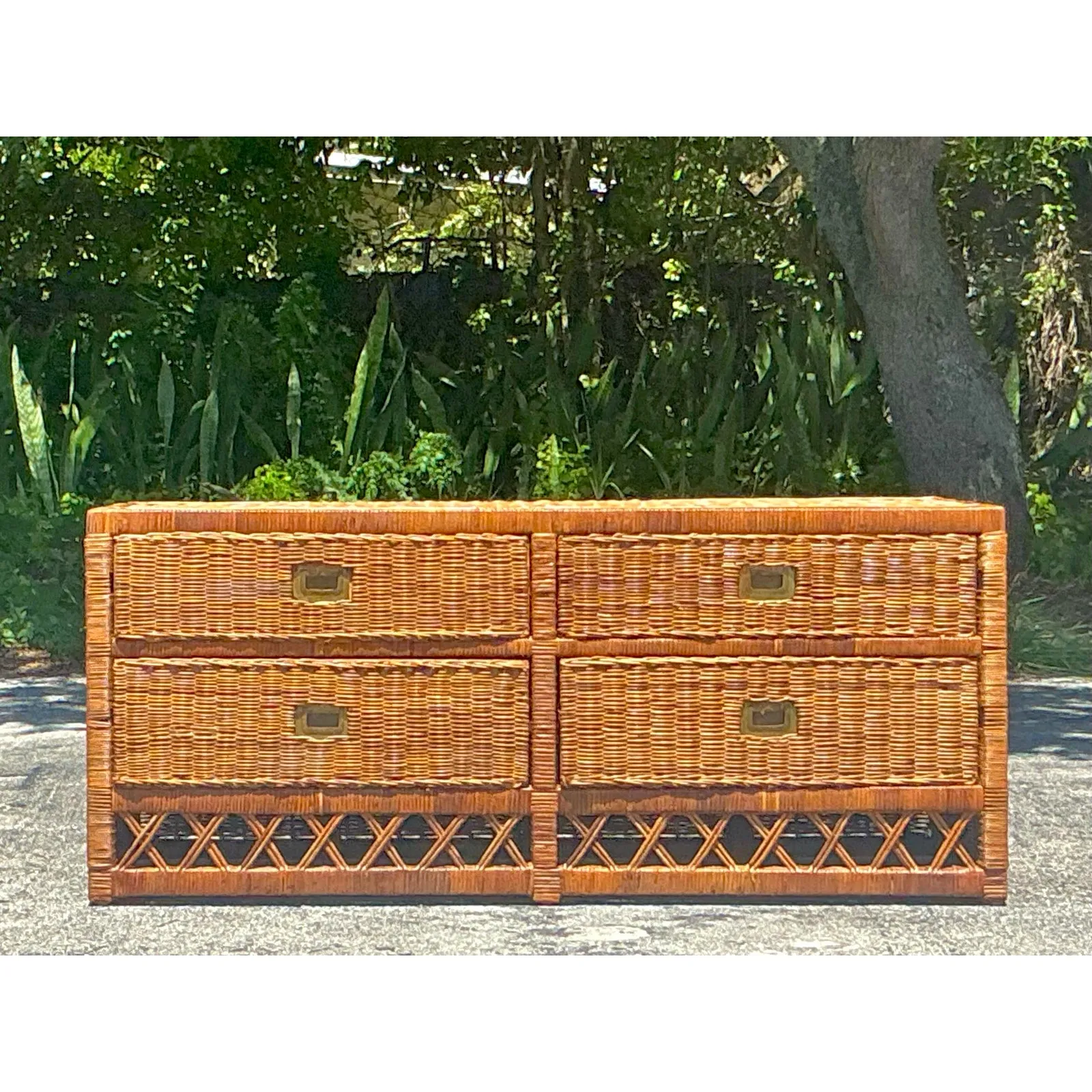 Vintage Coastal Woven Rattan Low Dresser — additional photo 1