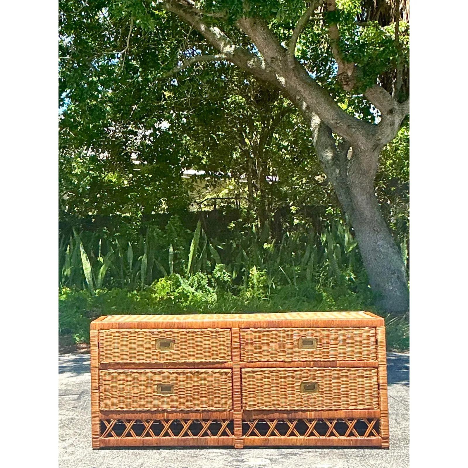 Vintage Coastal Woven Rattan Low Dresser — additional photo 2