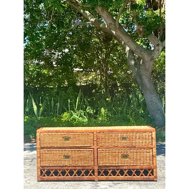 Vintage Coastal Woven Rattan Low Dresser — additional photo 2