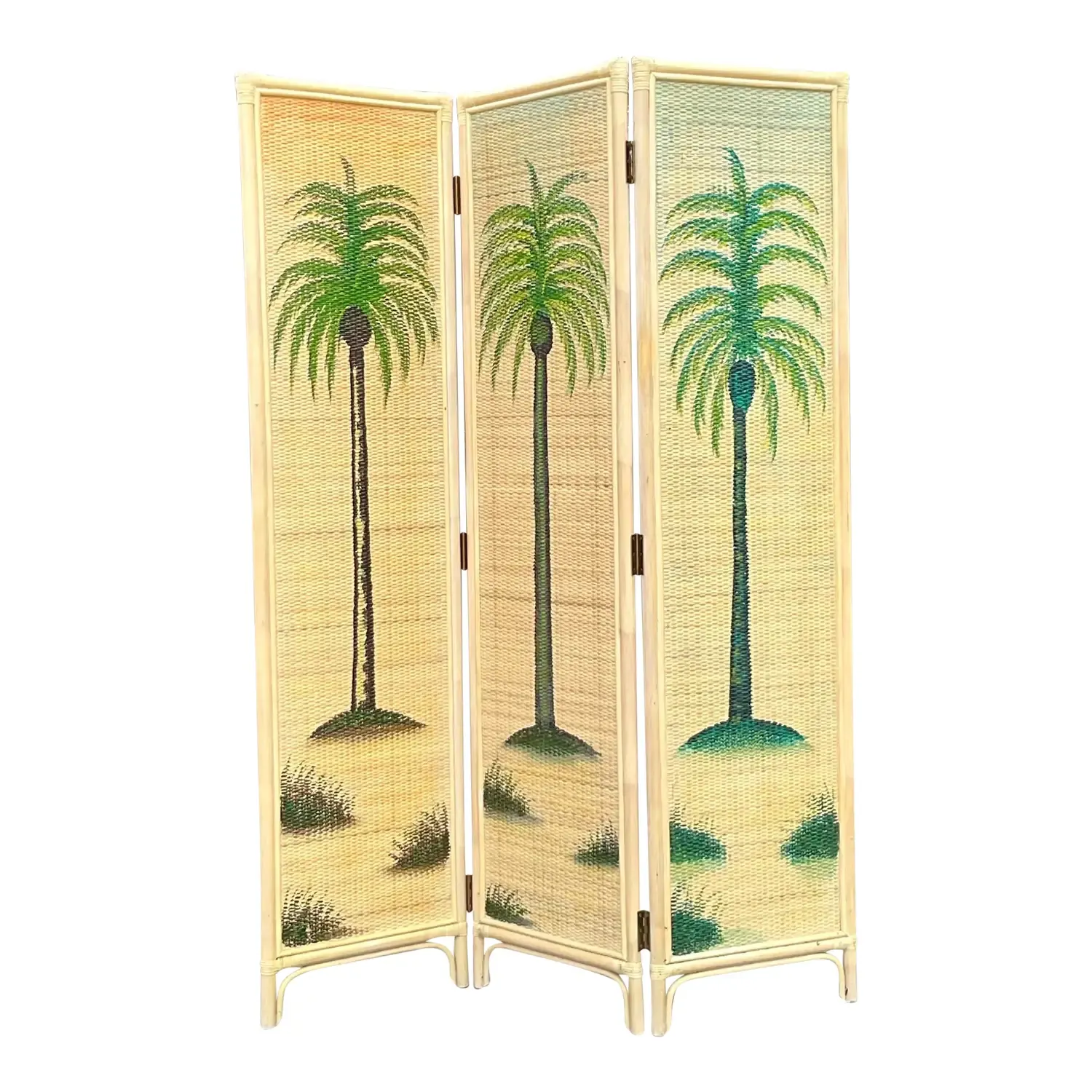 Vintage Coastal Woven Rattan Palm Tree Screen