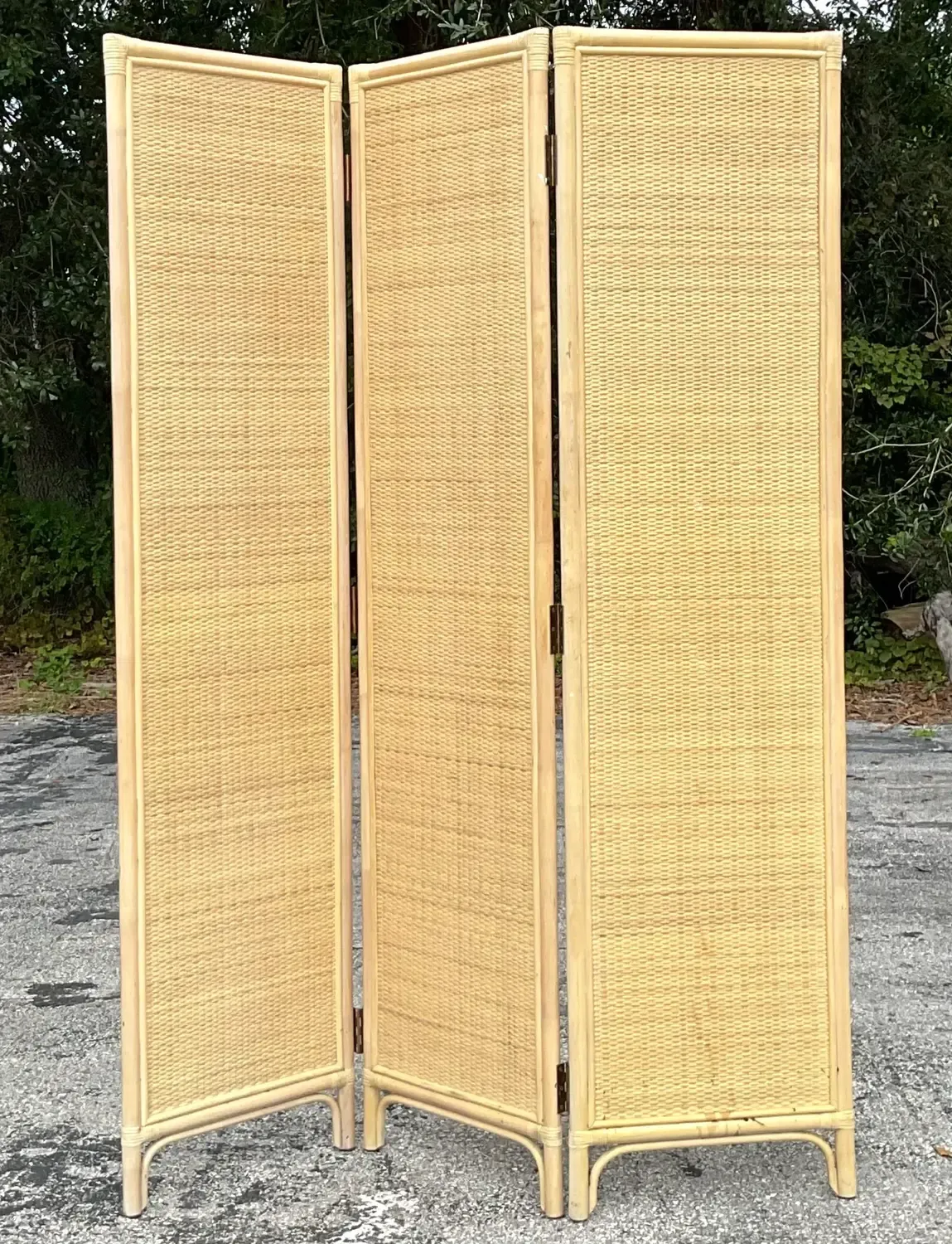 Vintage Coastal Woven Rattan Palm Tree Screen — additional photo 3