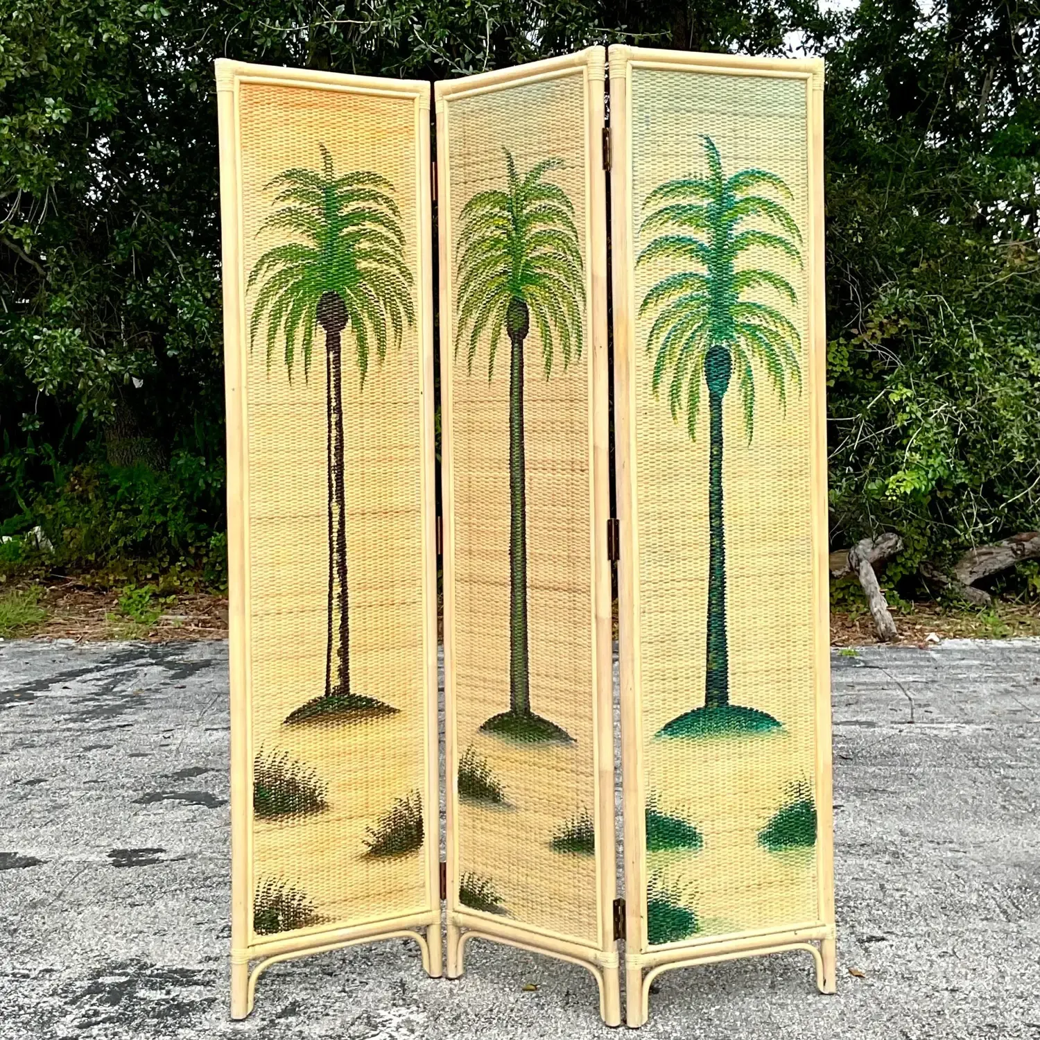 Vintage Coastal Woven Rattan Palm Tree Screen — additional photo 4