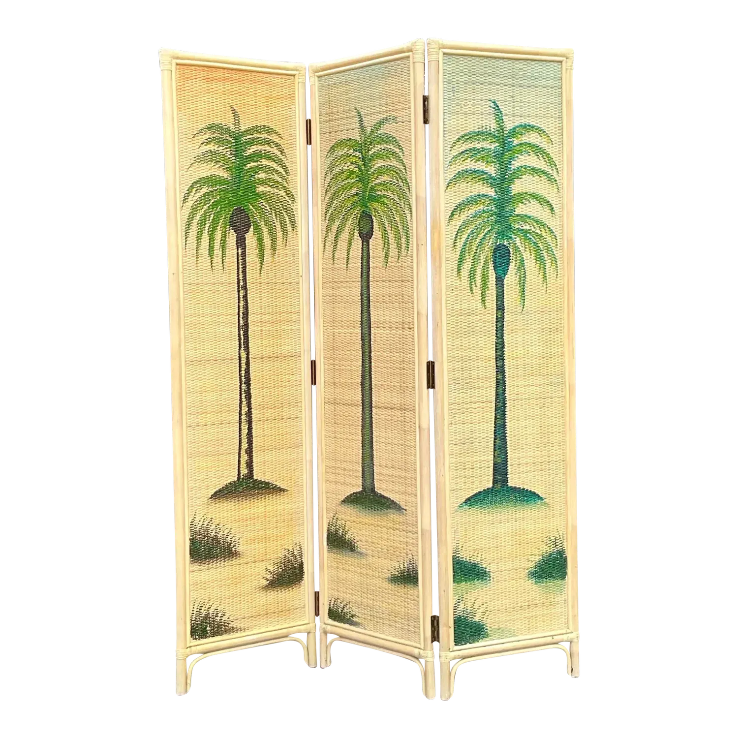 Vintage Coastal Woven Rattan Palm Tree Screen — additional photo 6
