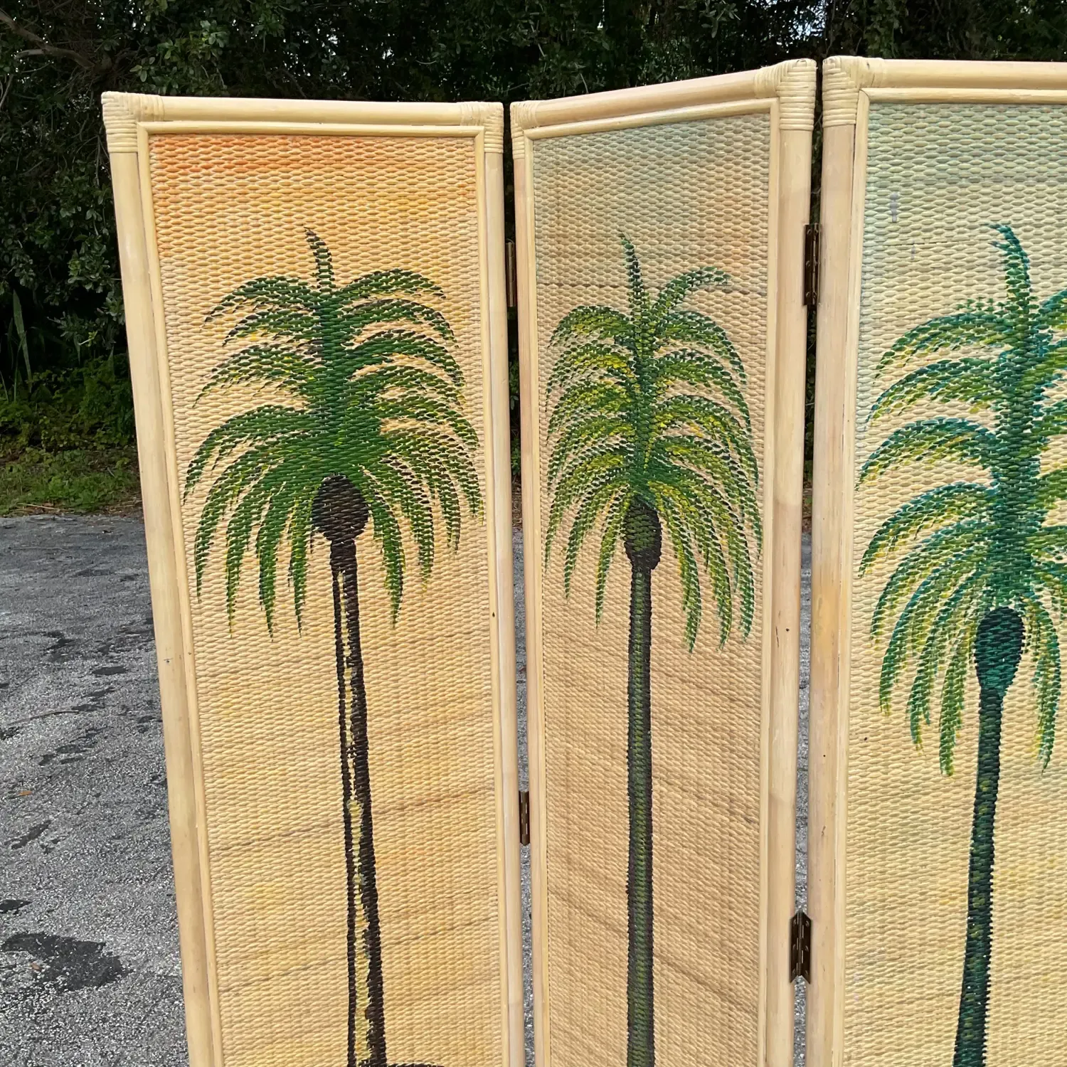 Vintage Coastal Woven Rattan Palm Tree Screen — additional photo 7