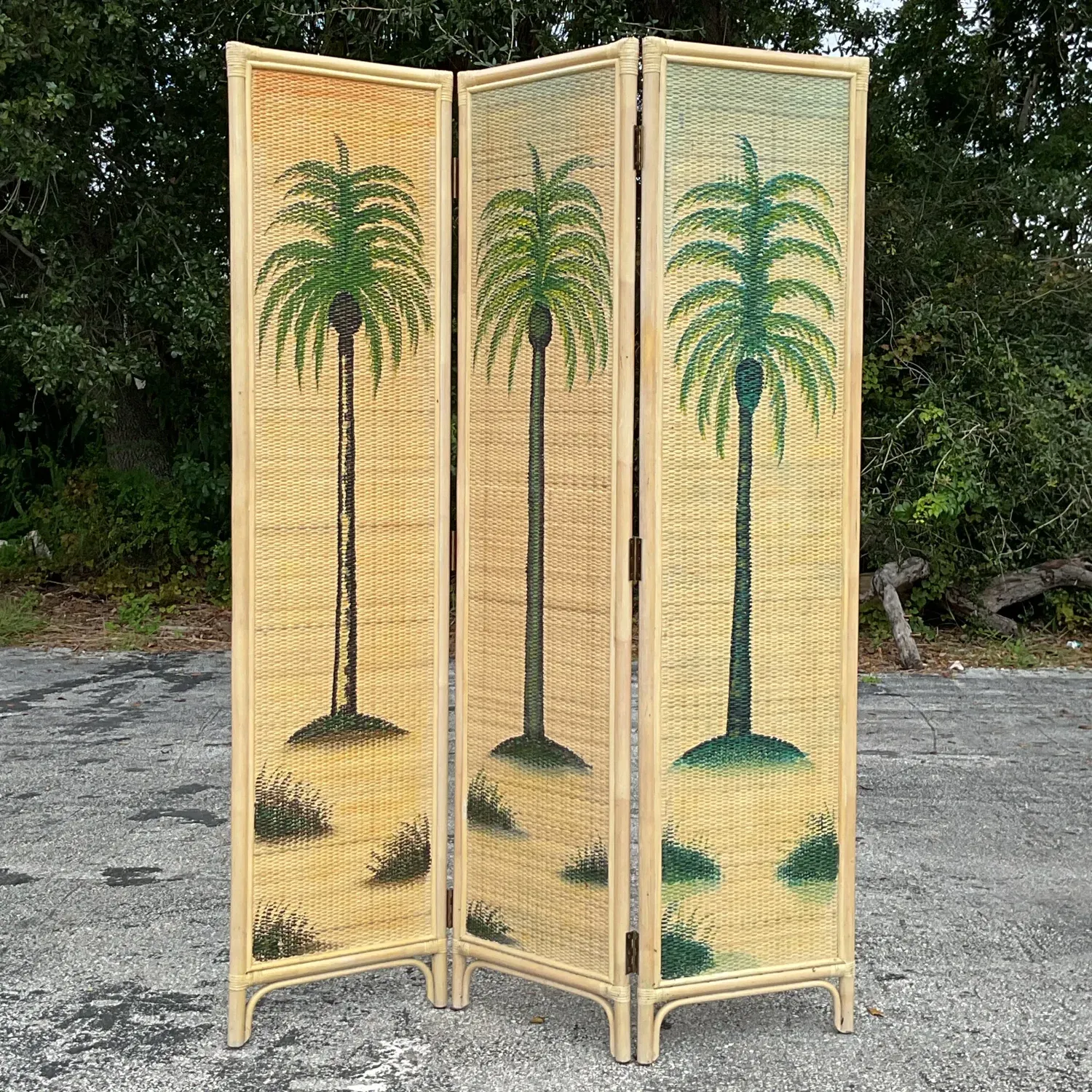 Vintage Coastal Woven Rattan Palm Tree Screen — additional photo 8