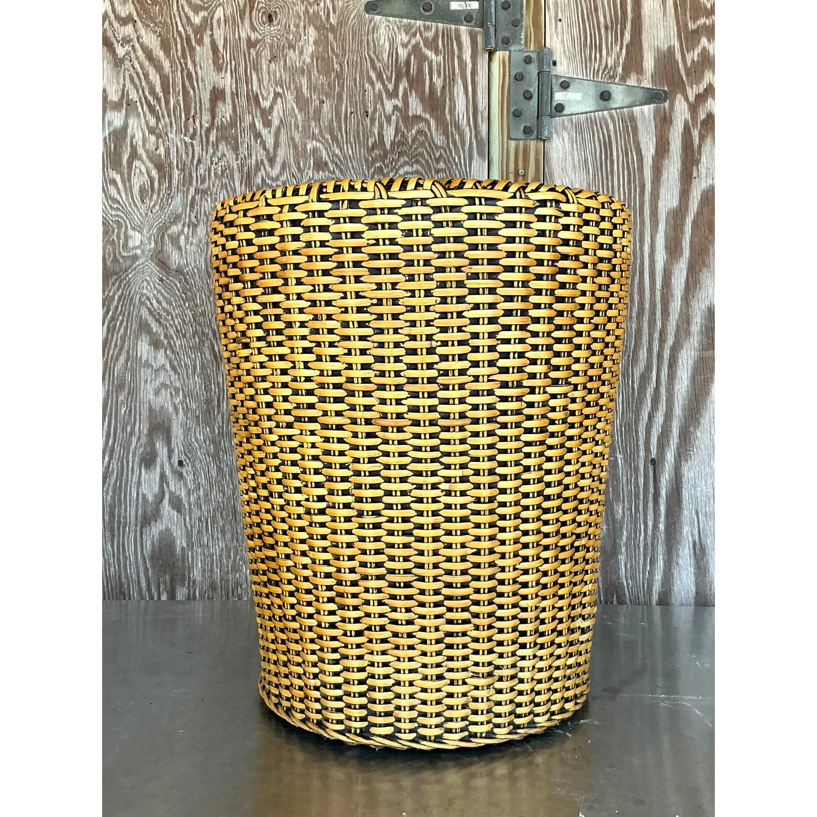 Vintage Coastal Woven Rattan Side Table