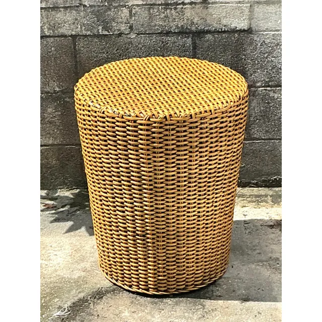Vintage Coastal Woven Rattan Side Table — additional photo 1