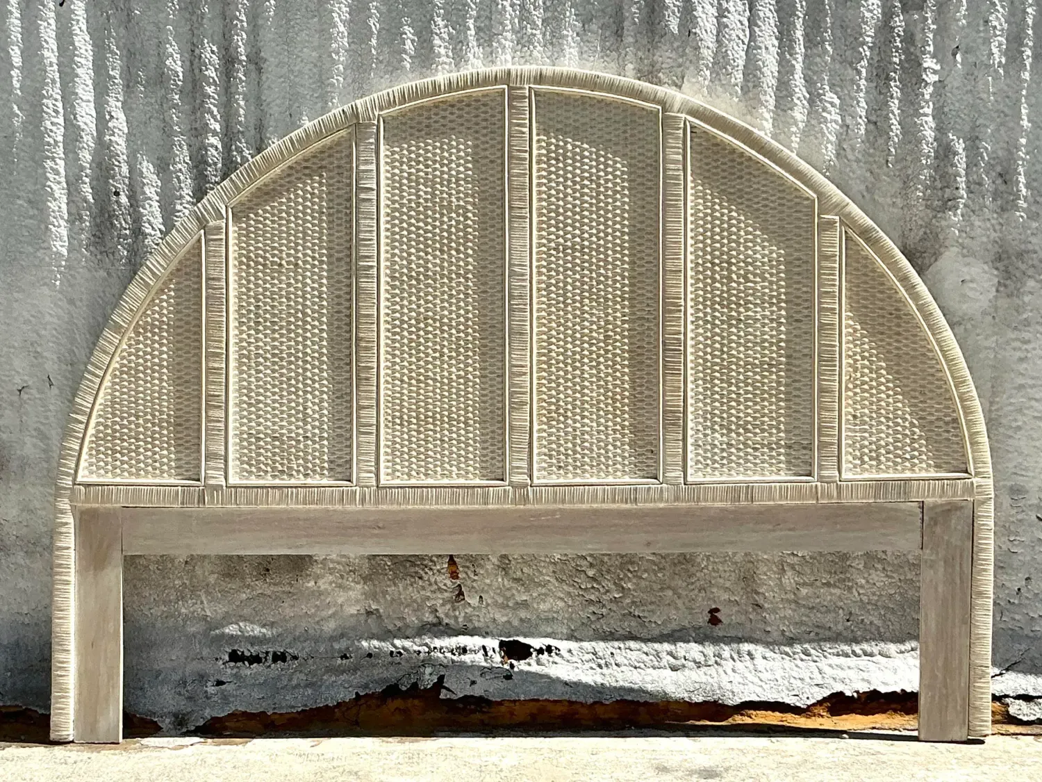 Vintage Coastal Wrapped Rattan Arched King Headboard — additional photo 8