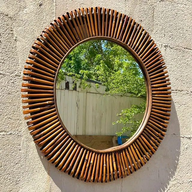 Vintage Coastal Wrapped Rattan Mirror — additional photo 3