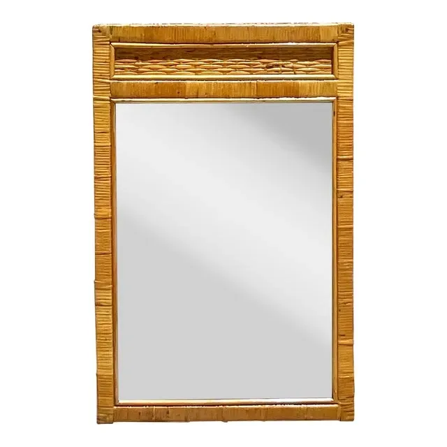 Vintage Coastal Wrapped Rattan Wall Mirror — additional photo 1