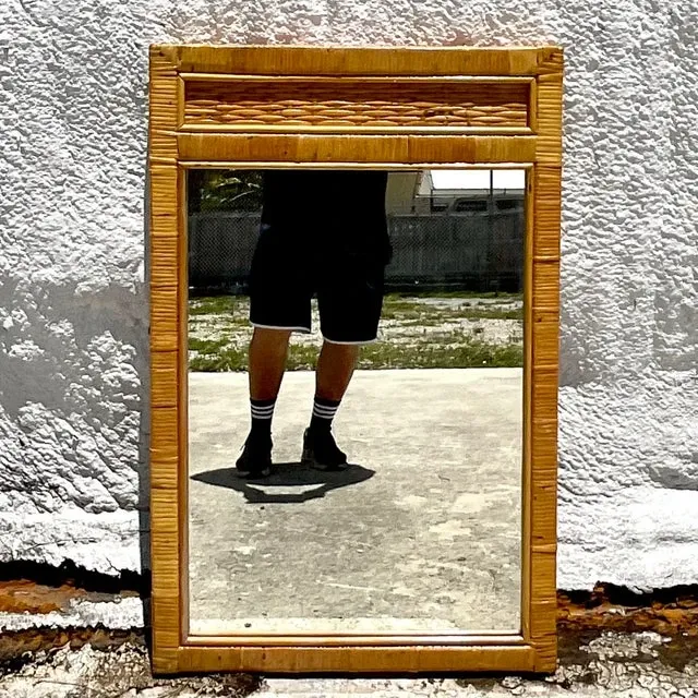 Vintage Coastal Wrapped Rattan Wall Mirror — additional photo 2