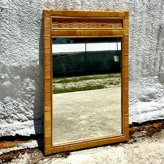 Vintage Coastal Wrapped Rattan Wall Mirror — additional photo 4