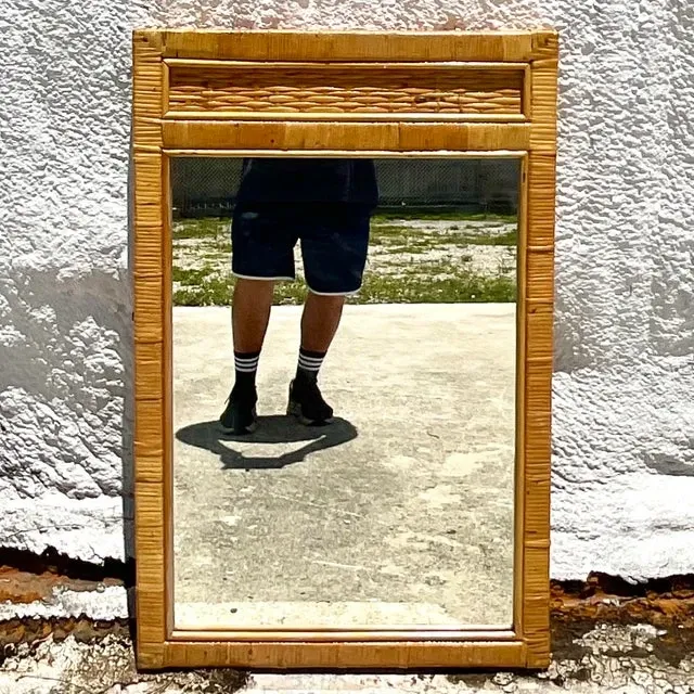 Vintage Coastal Wrapped Rattan Wall Mirror — additional photo 6
