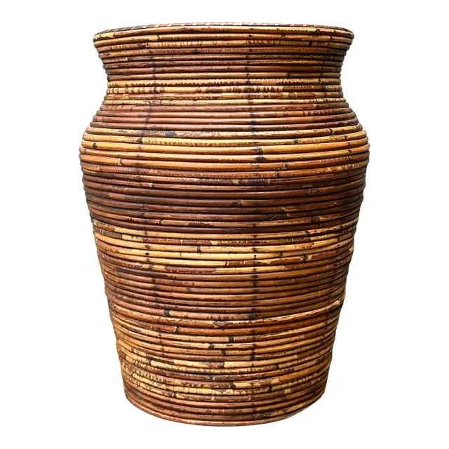 Vintage Coiled Pencil Reed Floor Vase — additional photo 1