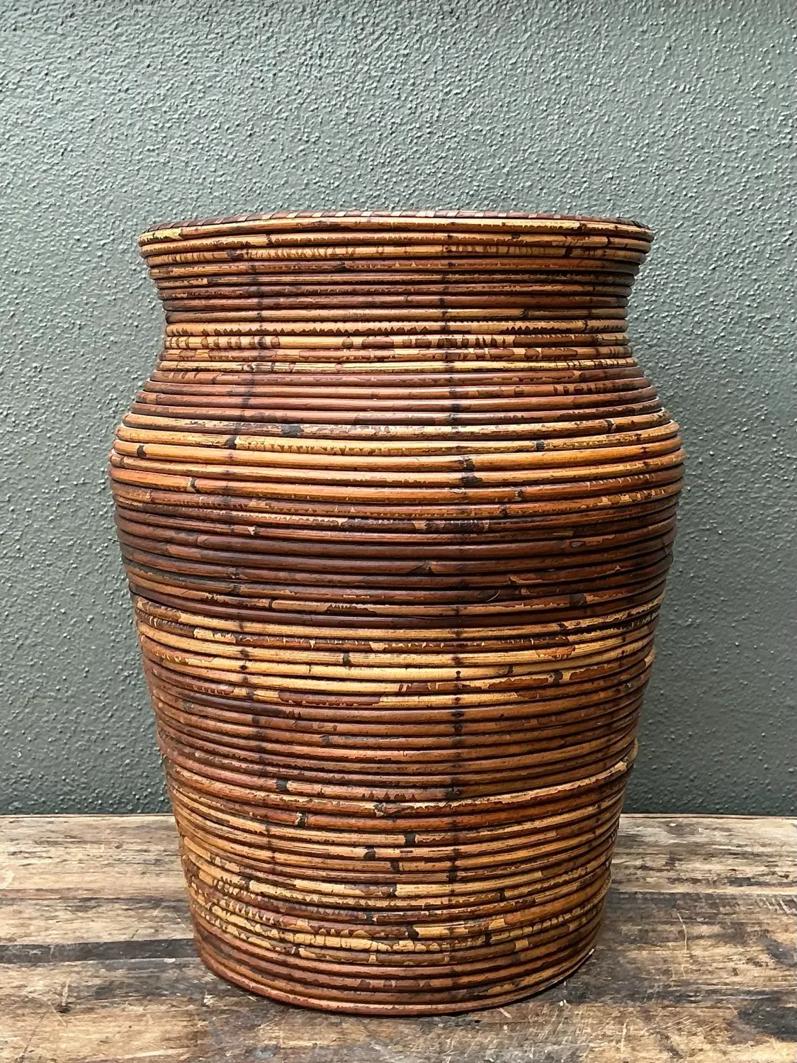 Vintage Coiled Pencil Reed Floor Vase — additional photo 2