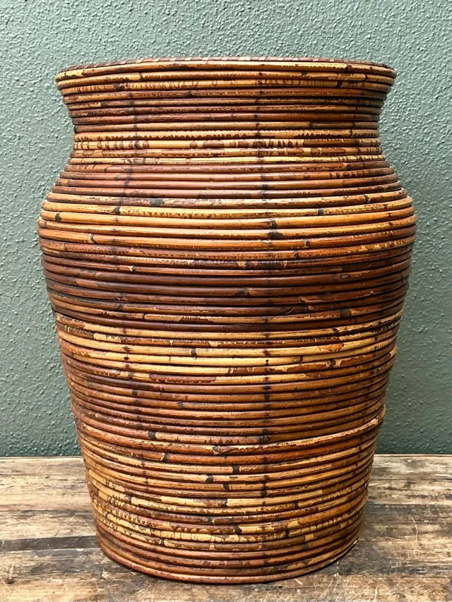 Vintage Coiled Pencil Reed Floor Vase — additional photo 3