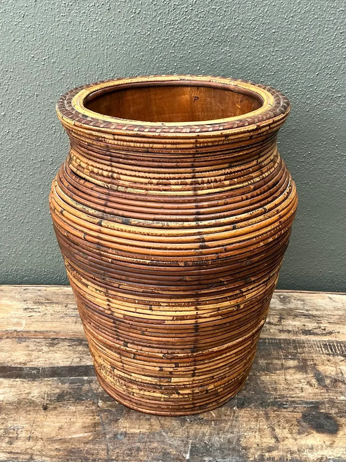 Vintage Coiled Pencil Reed Floor Vase — additional photo 6