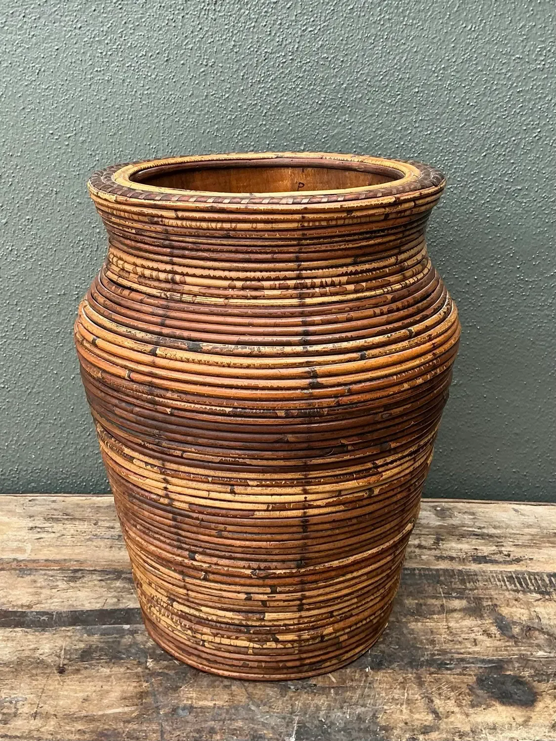 Vintage Coiled Pencil Reed Floor Vase — additional photo 7