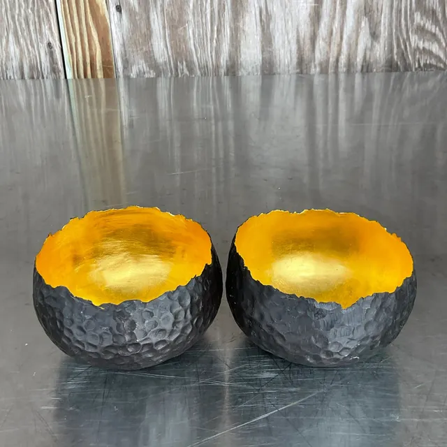 Vintage Contemporary Alexander Lamont Hammered Raw Edge Bronze Bowls - a Pair — additional photo 1
